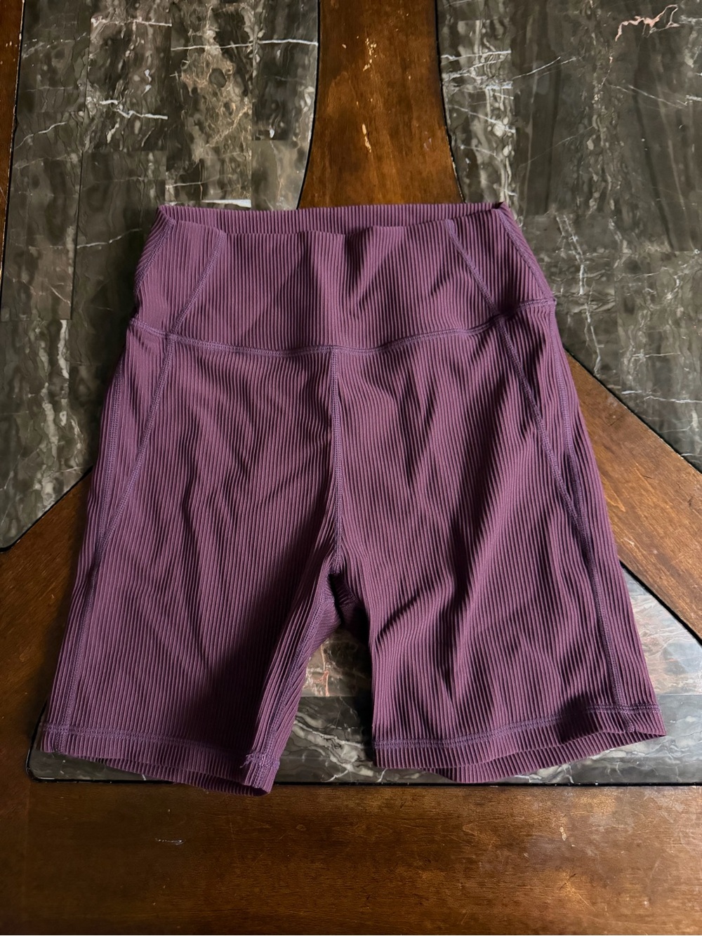 Ribbed High-Rise Athletic Bike Shorts - Plum